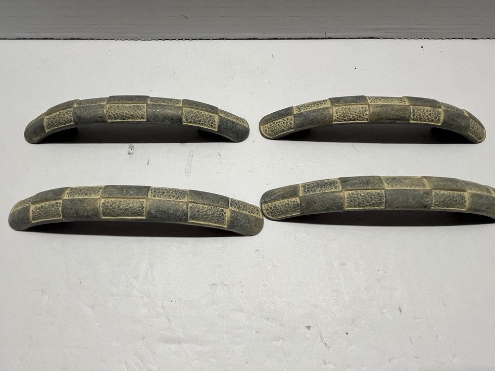 Vintage Lot (4) NOS Heavy Gray/Whitewash Textured Fixed Drawer Pulls