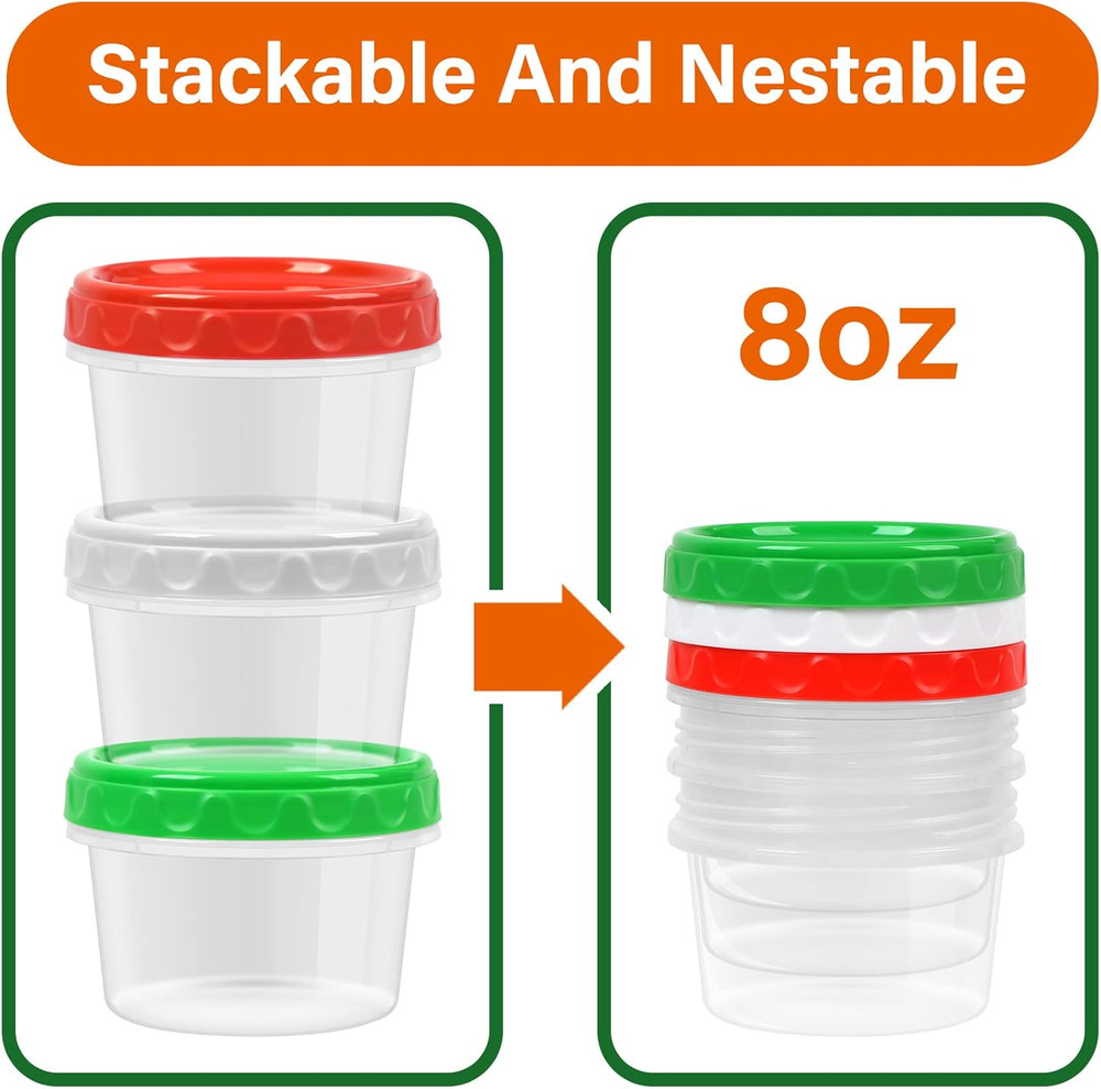 8 Oz Small Freezer Containers with Lids Stackable Plastic Food Storage Container
