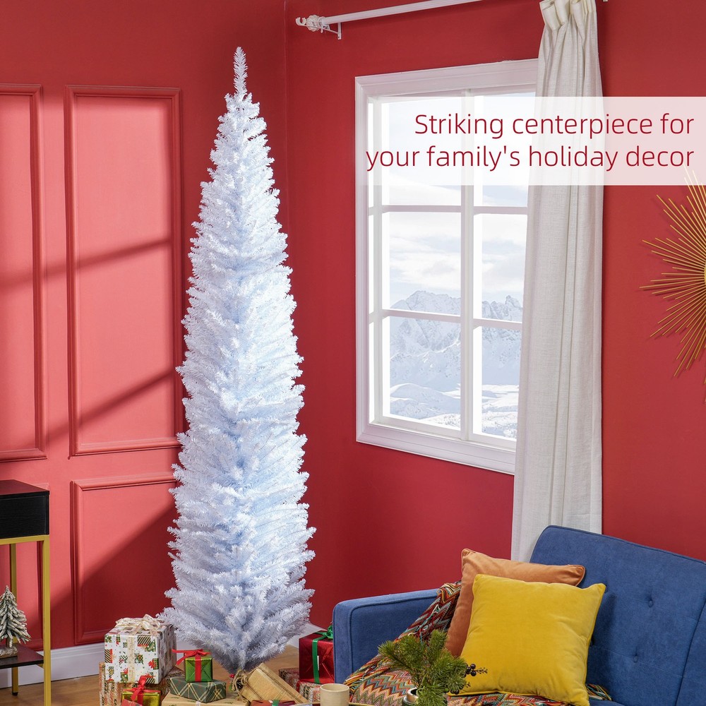 8ft Unlit Pencil Artificial Christmas Tree - Realistic Branches 618 Tips White