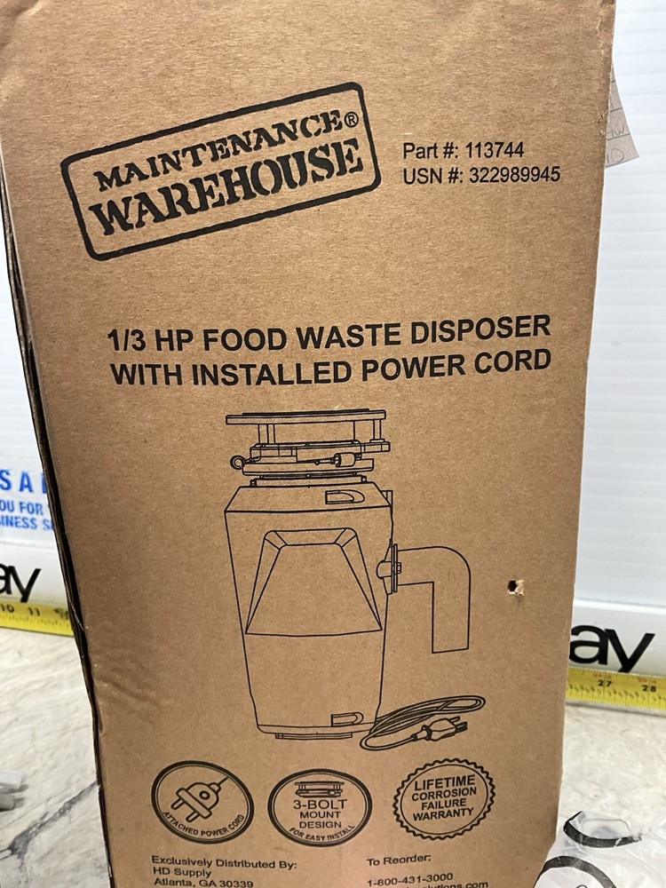 Maintenance Warehouse Food Waste Disposer 1/3 HP W Power Cord 113744 Disposal