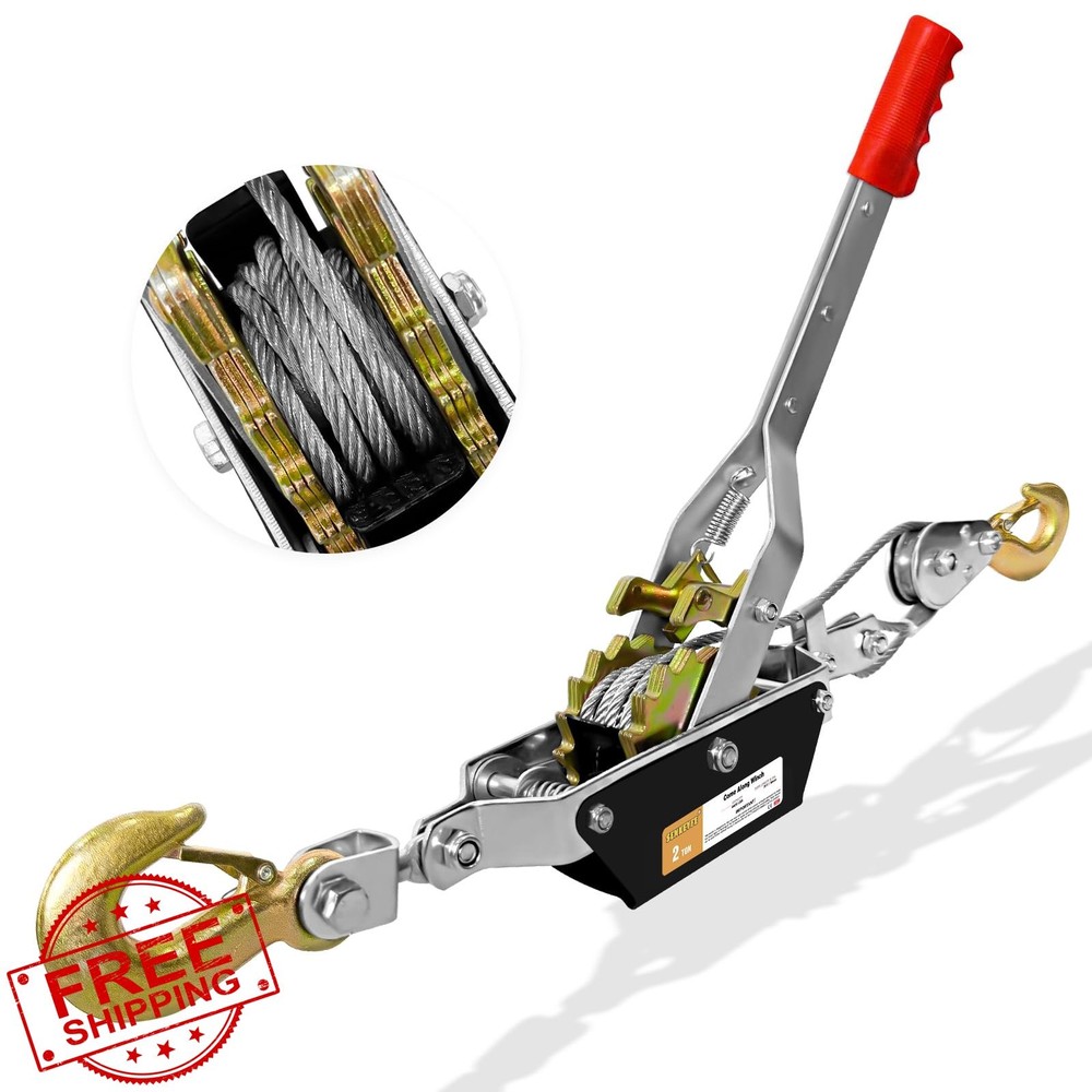 SENKEYFE Come Along Winch 2T, Heavy Duty Cable Puller, 2 Hooks