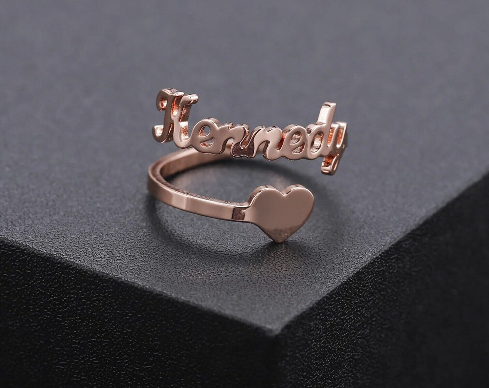 Customized Heart Name Ring Adjustable Personalized Jewelry Silver Gold Love Gift