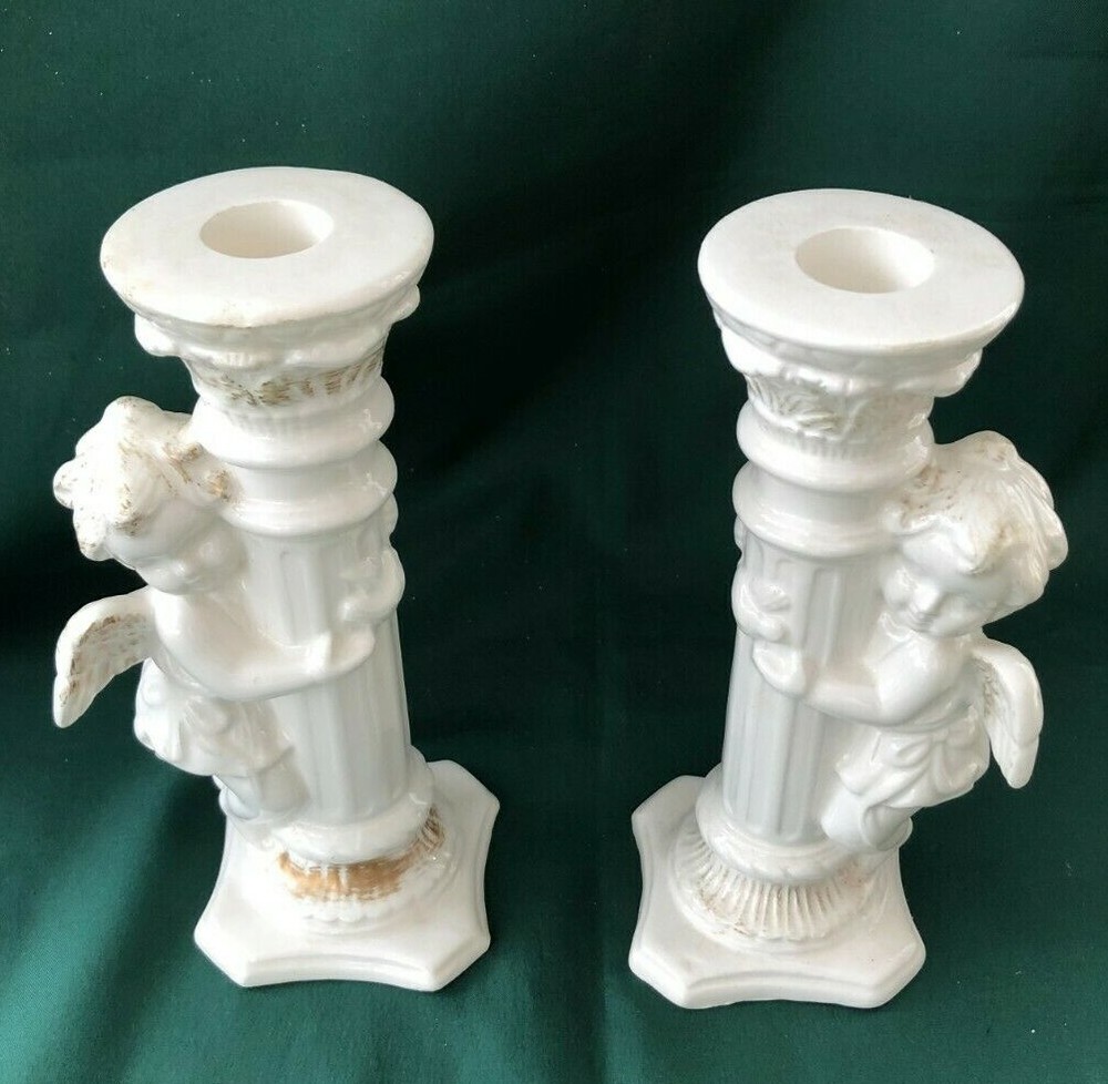 FIGI GRAPHICS - SET OF 2 CERAMIC CANDLE HOLDERS W/ CHERUBS