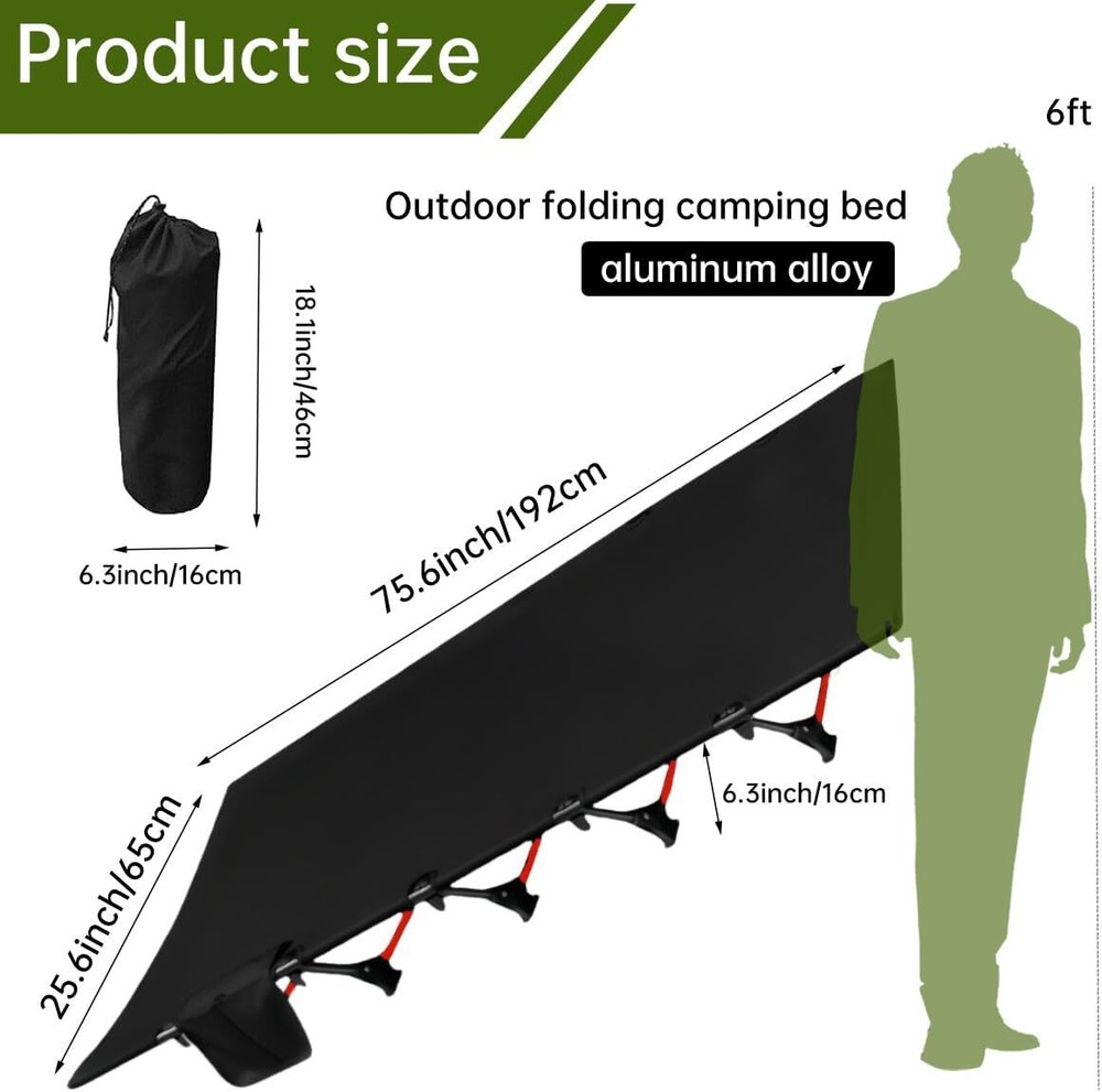 Portable Camping Cot Sleeping Cot Ultralight Backpacking Camping Cot Black