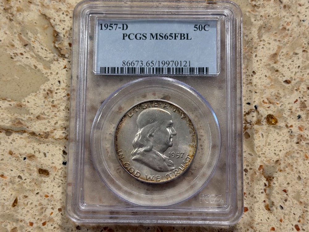 1957-D 50C PCGS MS65FBL - Toning