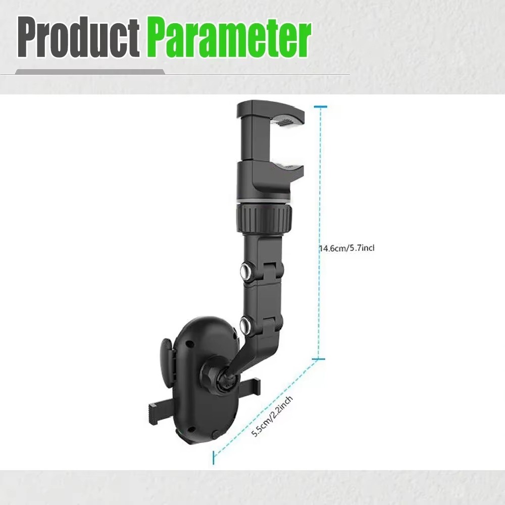 360° Car Rearview Mirror Rotation Adjustable Phone Holder Mount Multifunction