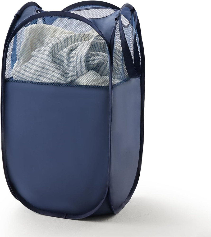 TECHMILLY Pop up Foldable Laundry Basket, Mesh Laundry Hamper with Reinforced Ha
