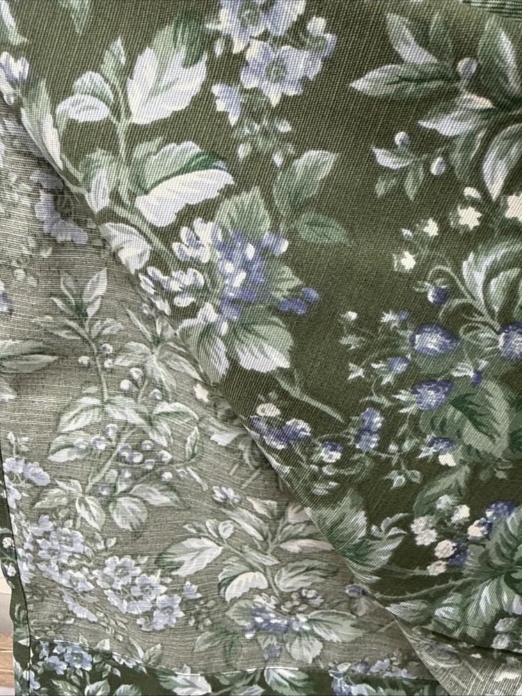 (2) Laura Ashley Bramble Floral Green Pole Top Back Tab Panel 96” New~