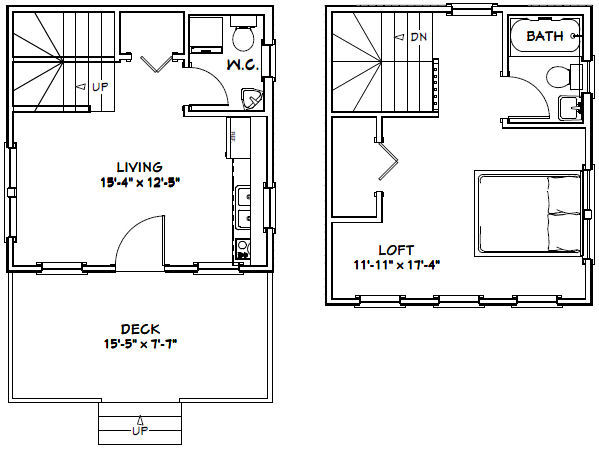 16x16 Tiny House -- 465 sq ft -- PDF Floor Plan -- Model 2B