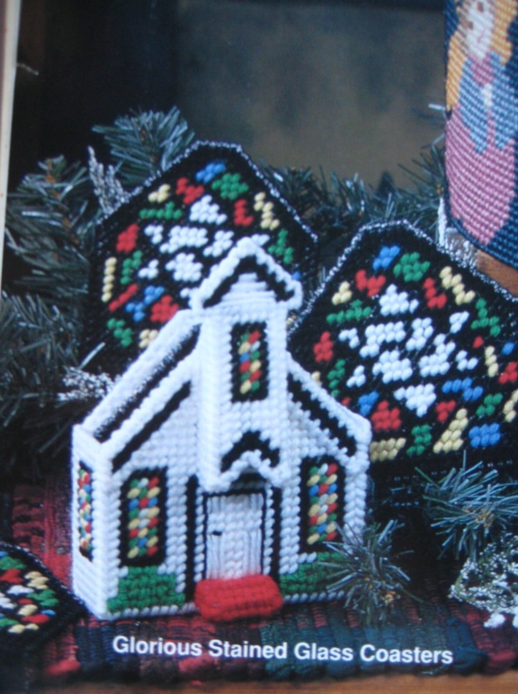 Stained glass coasters; (#866-19) Vintage Plastic Canvas pattern