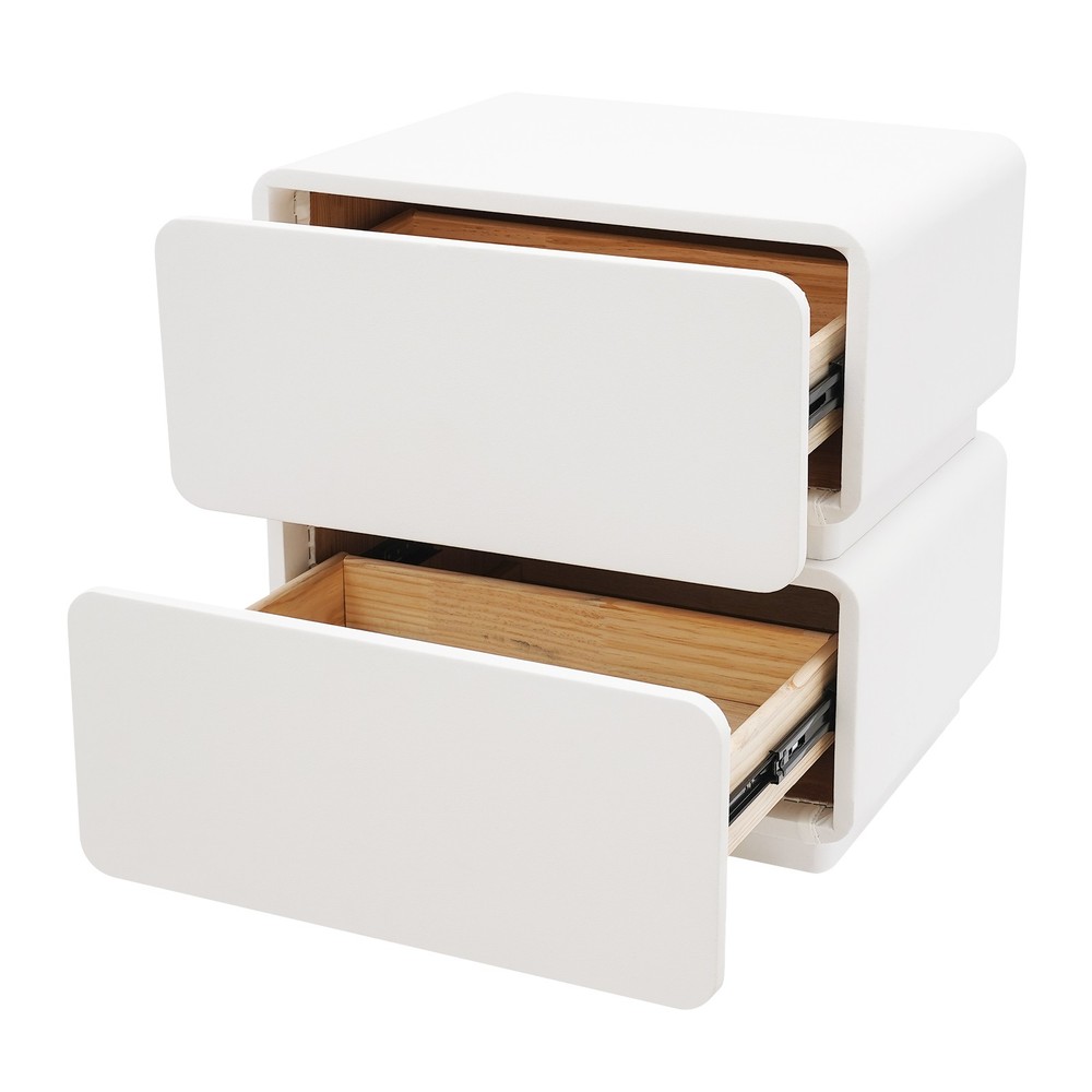 White Bedroom Nightstand Modern Bedside Table End Table with 2 Drawers