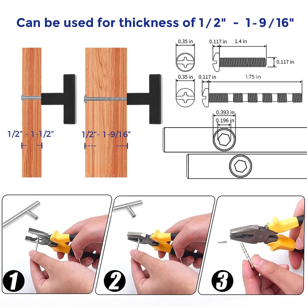 10 Pack Black Square Bar Cabinet Knobs 2 Inch Square Cabinet Pulls Matte Blac...