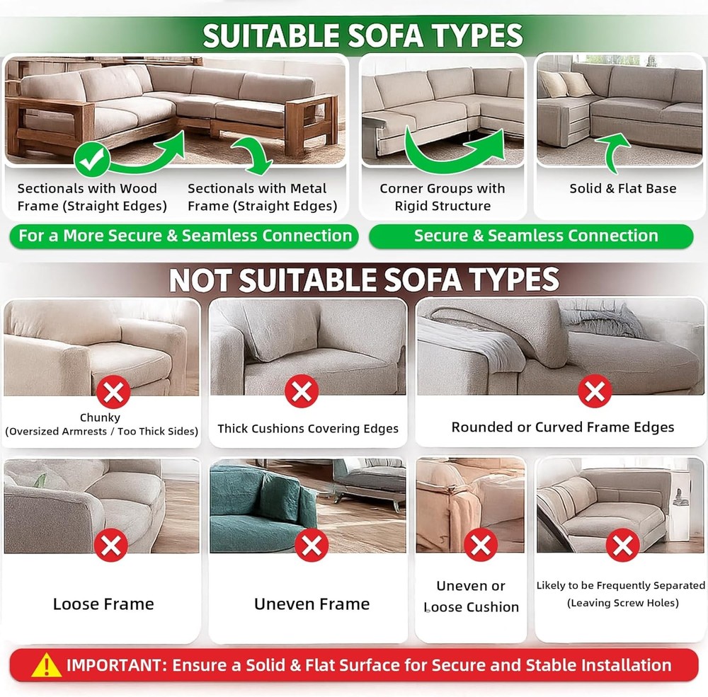 LazyMe Universal Sectional Sofa Interlocking Connector Bracket 4 Piece
