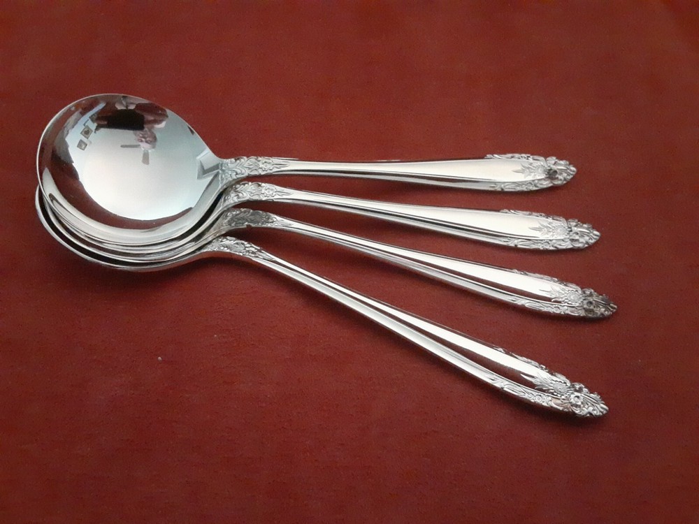 Eldan Eld15 nickle silver silverplate 4 jumbo soup spoons 5 7/8" NOS