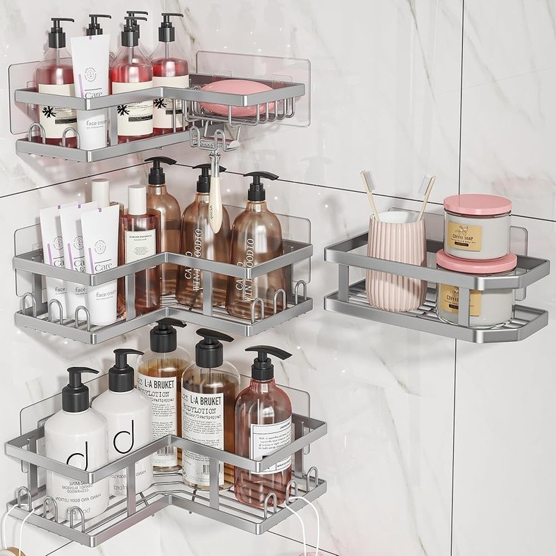 Corner Shower Caddy Adhesive Shelf Rust Proof Space Saving Bathroom Organizer US