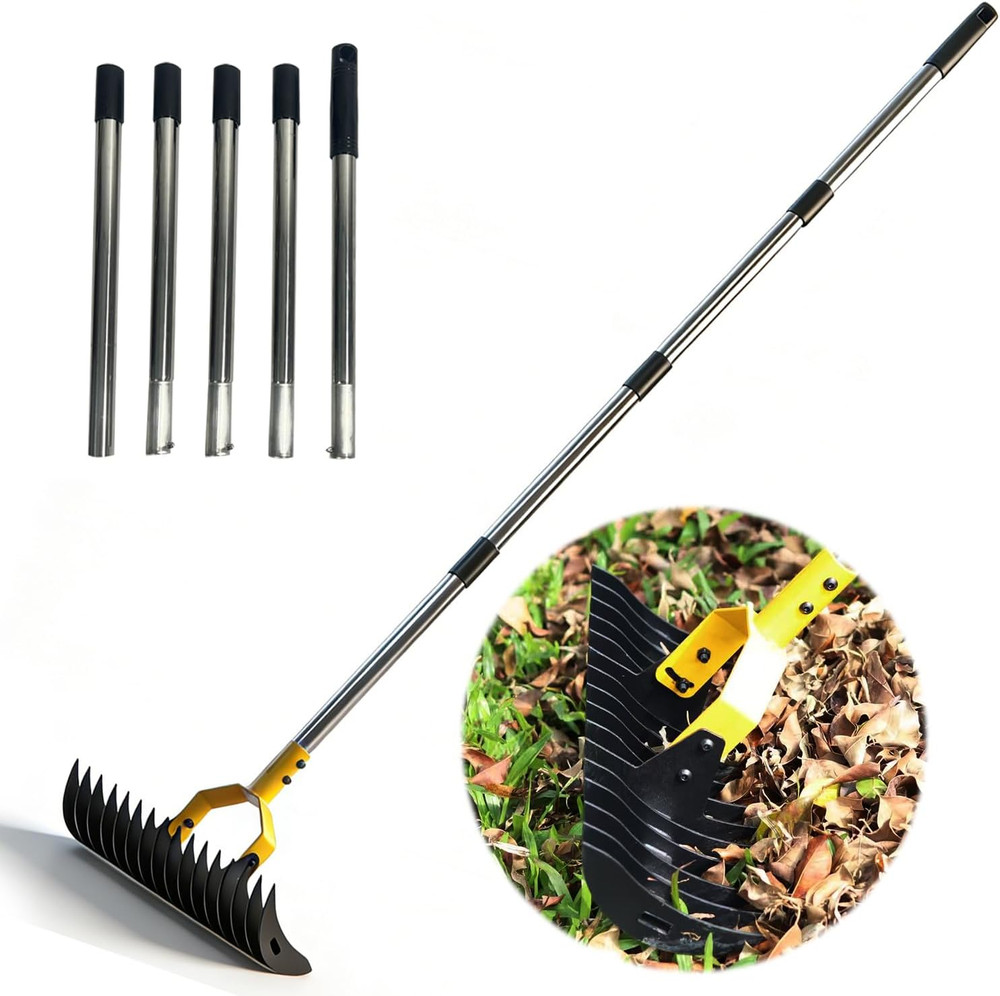 Thatch Rake, 15" Wide Lawn Dethatcher Rake, Heavy Duty Rake for Dethatching with