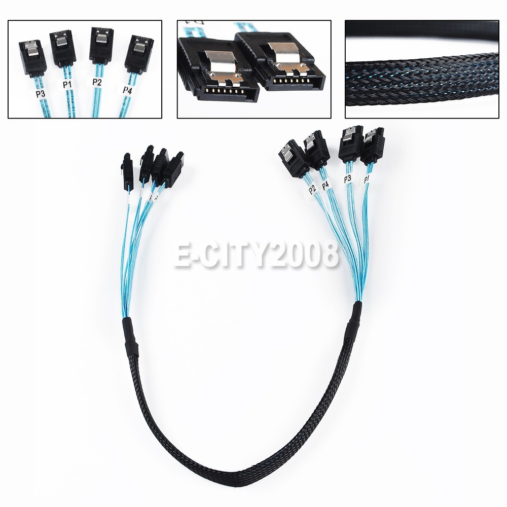 2Pcs 4 SATA 7pin to 4 SATA 7pin Target SSD Hard Disk Data Server Raid Cable 50CM