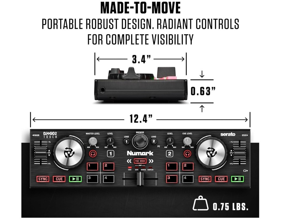 Numark DJ2GO2 Touch Pocket Double Deck DJ Controller - Black