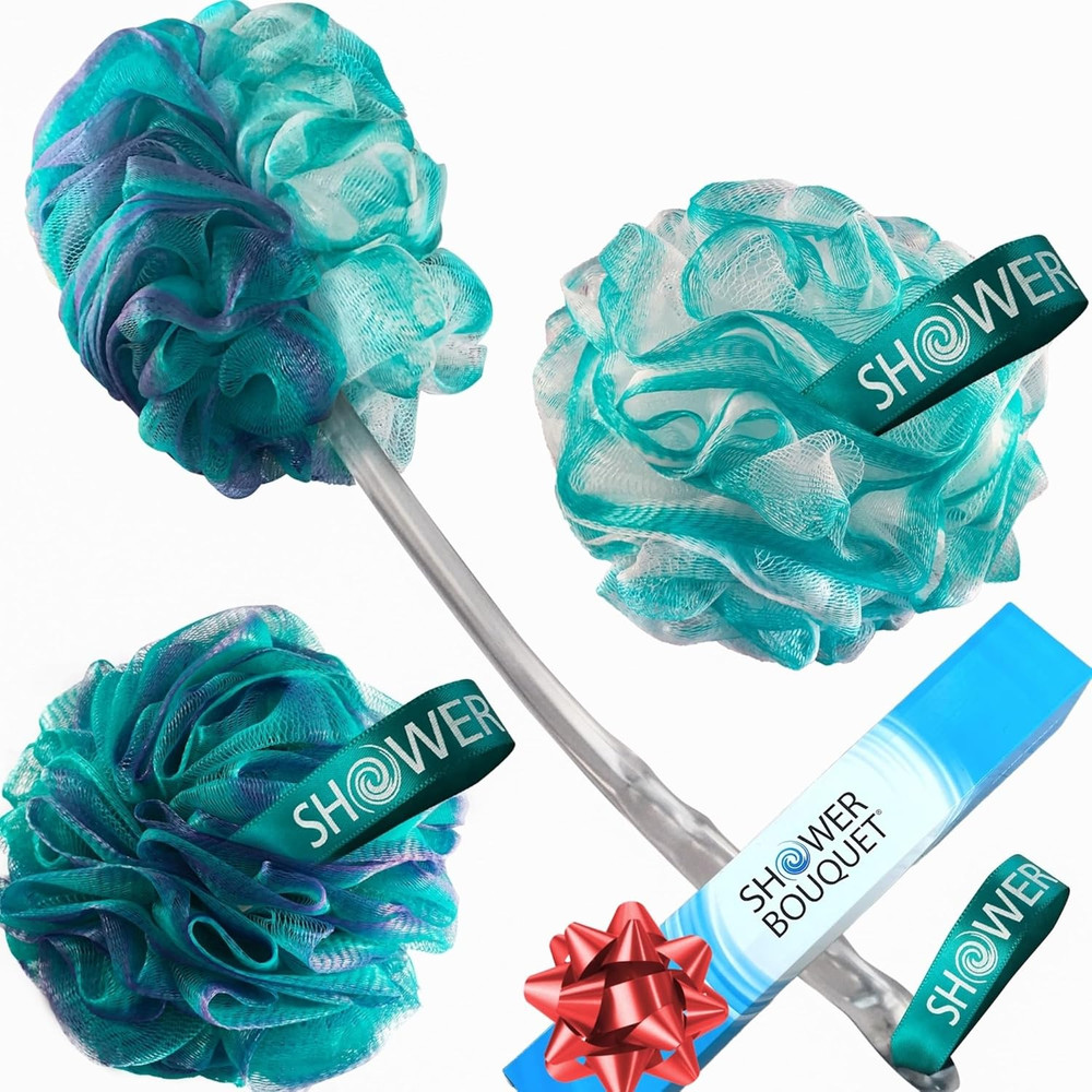2-Sided-Loofah-Back-Scrubber & Bath-Sponge Set // 1-Long-Handle-Back-Brush Plus
