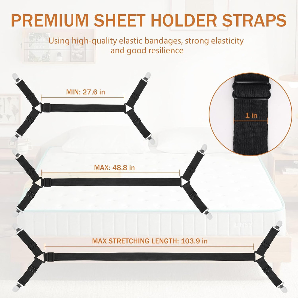 Bed Sheet Holder Straps 2PCS Adjustable Grippers Keep Sheets Tight Bed