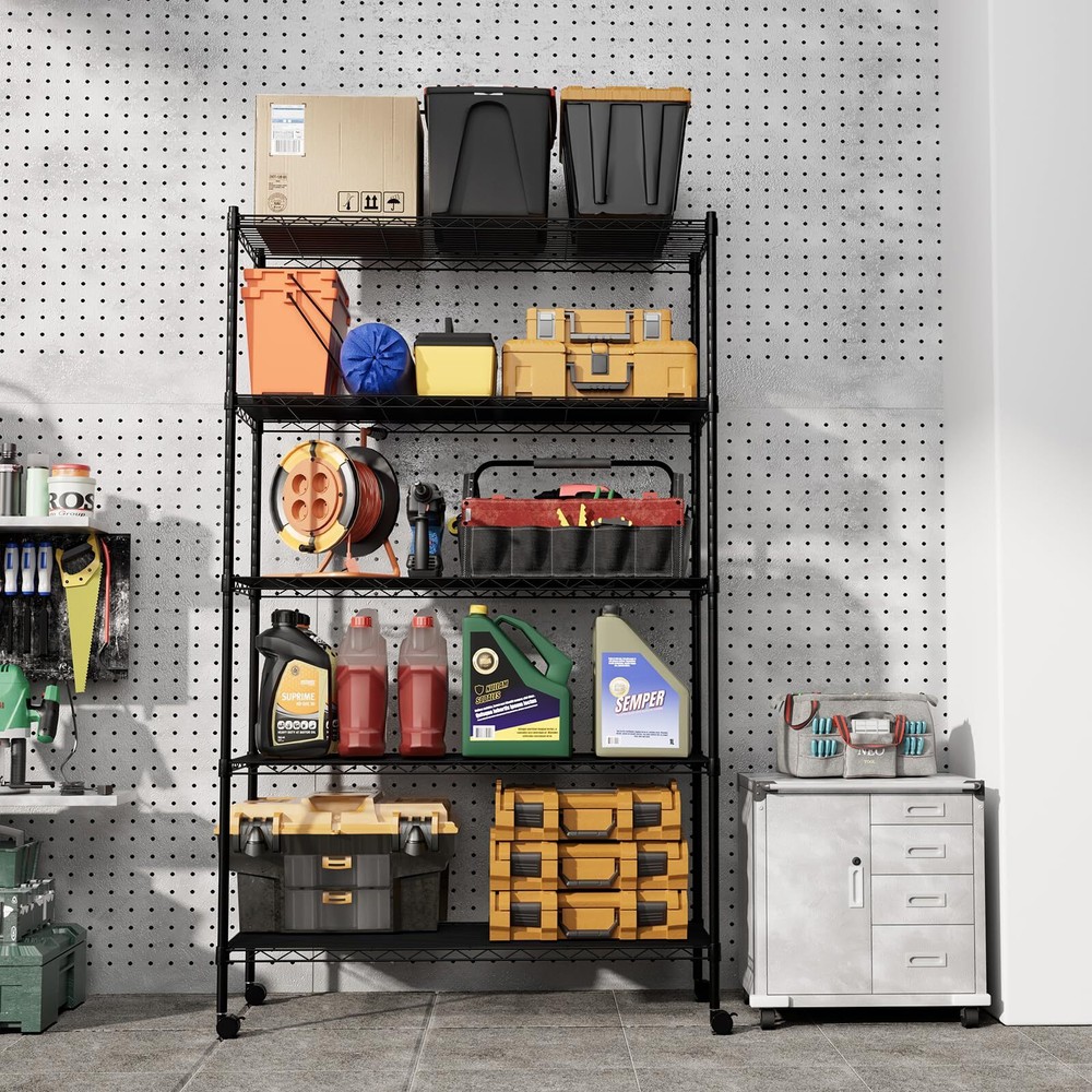 5-Tier Storage Shelving Unit Rack with 1250 lbs Capacity Black 2 Pack