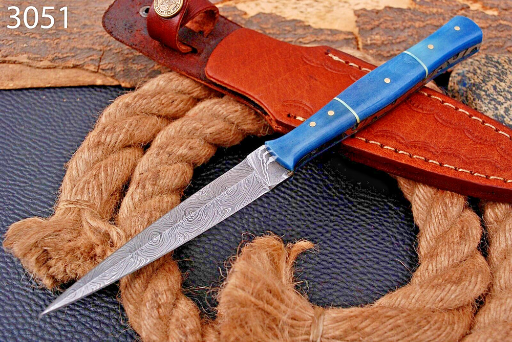 Double Edged Blade knife Damascus Fixed Blade Boot knife Camel Bone Handle