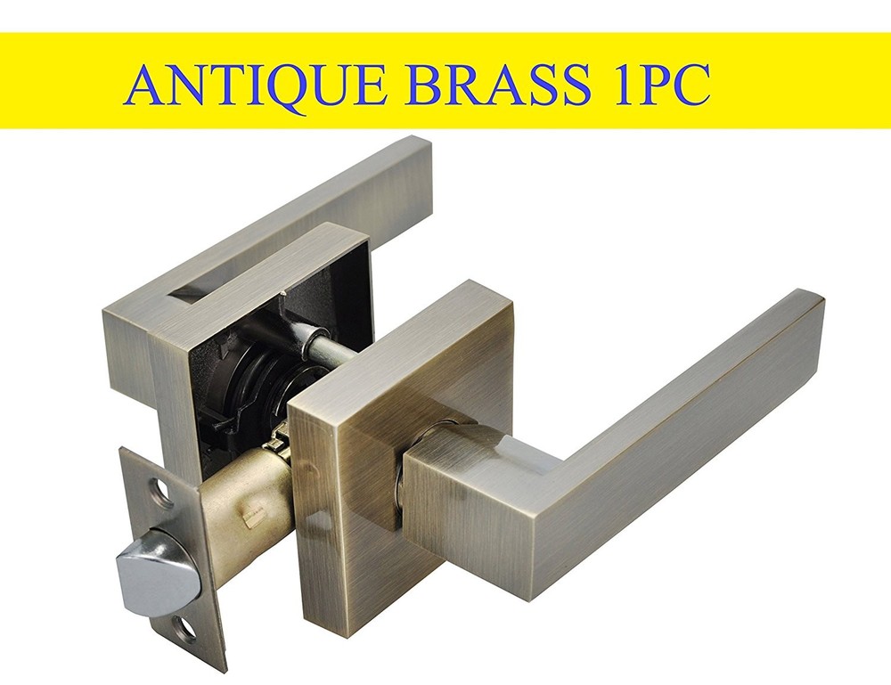 Square Lever Lock Set Passage Door Heavy Duty Lock Handle Antique Brass Passage