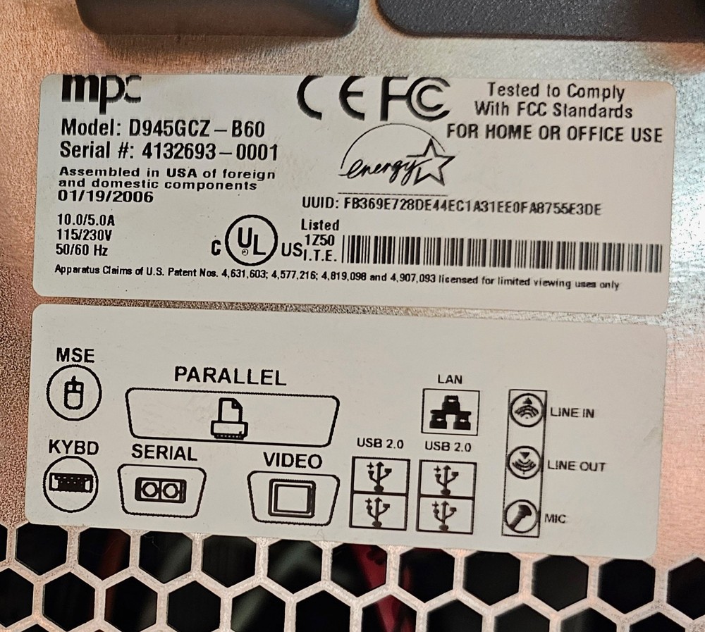 MPC ClientPro 375 - D945GCZ-B60, Intel Cortez Motherboard, Socket T (LGA775)