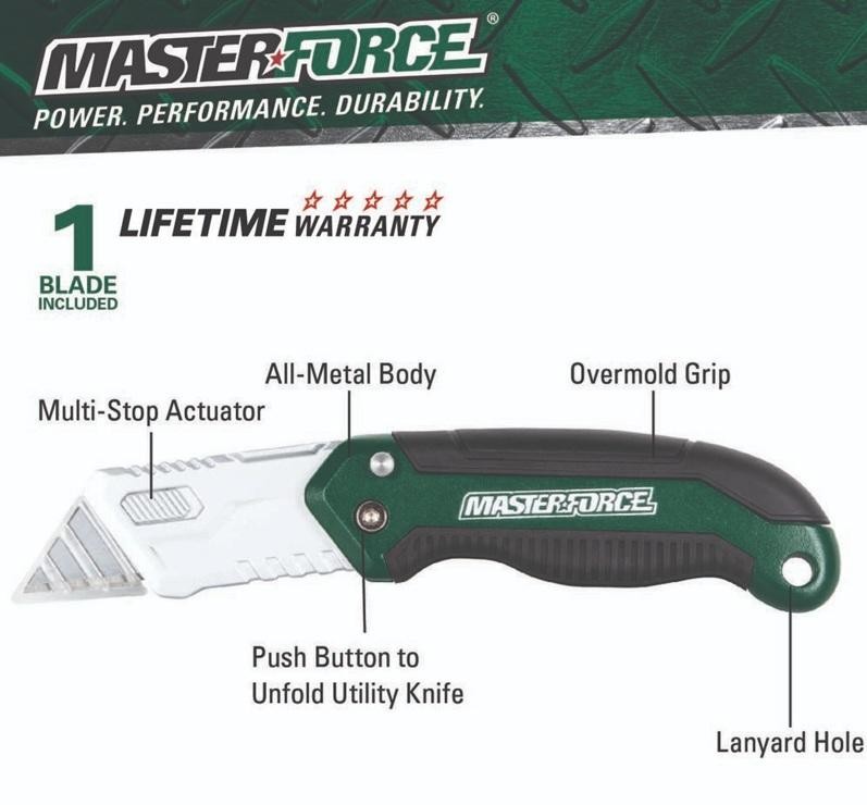Quick Change Safety Folding Utility Knife Tool Free Blade Change Soft Touch Grip