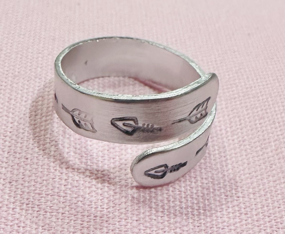Hand Stamped Adjustable Aluminum Ring With Arrow Theme