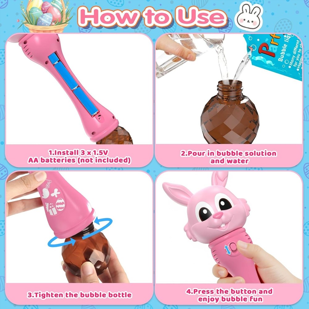 Bubble Machine for Kids, 2 Pack Bunny Bubble Wands, Easter Basket Stuffers fo...