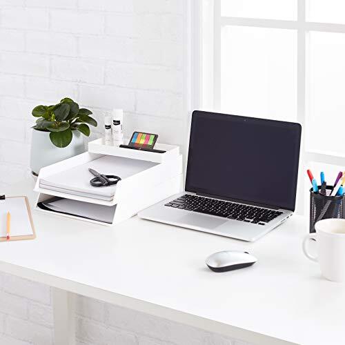 Rectangular Plastic Desk Organizer, Half Accessory Tray, White