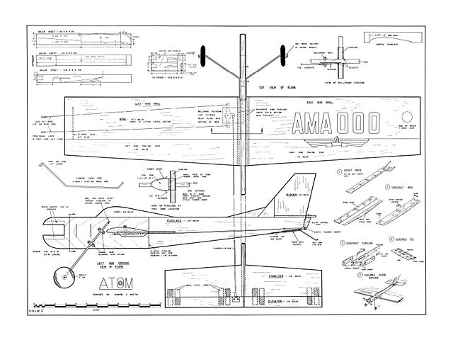 Atom Control Line Trainer 34" Wing RC Model Airplane Printed Plans & Templates