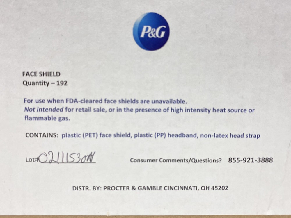 Procter&Gamble Face Shield Protective Clear Face Mask Cover( in Box 192pcs)