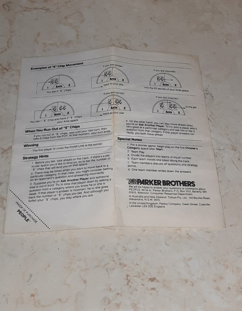 Vintage 1984 People Weekly Trivia Game Replacement Piece