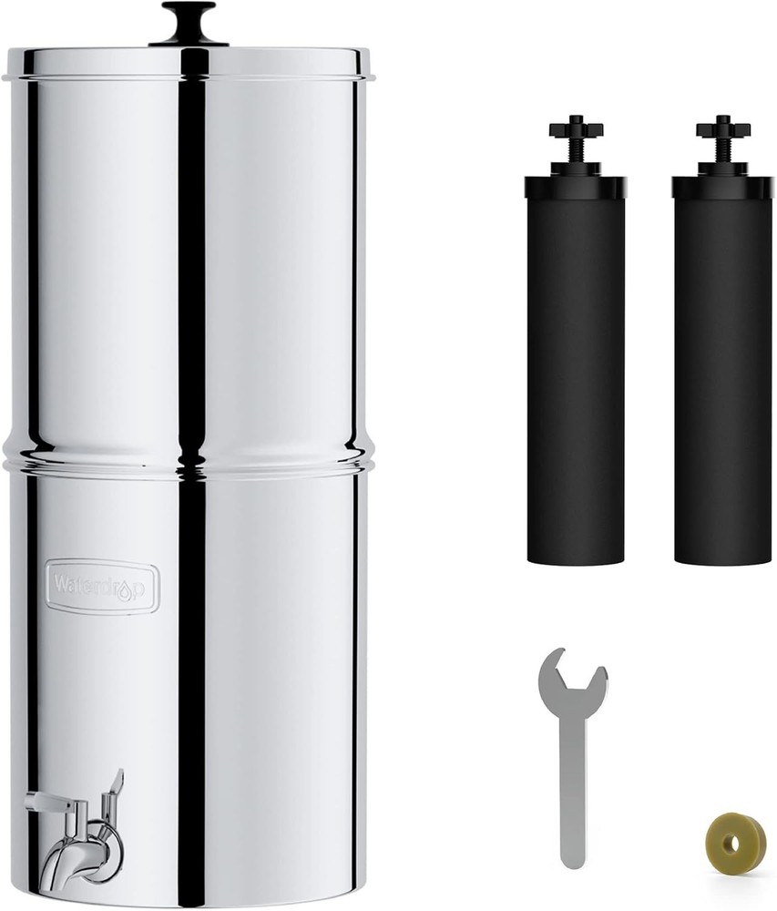 Waterdrop Gravity-fed Water Filter System,with 2 Black Filters, King Tank Series
