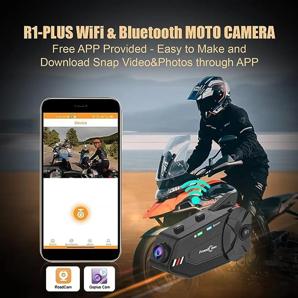 Freedconn R1 Plus 1000M Motorcycle Helmet Intercom & Camera Bluetooth Headset