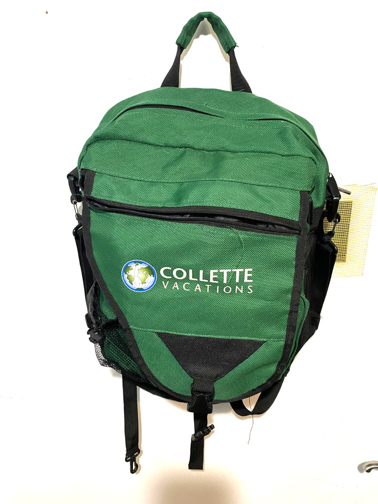 Collette Vacations Green full size backpack w/ shoulder strap & several pockets
