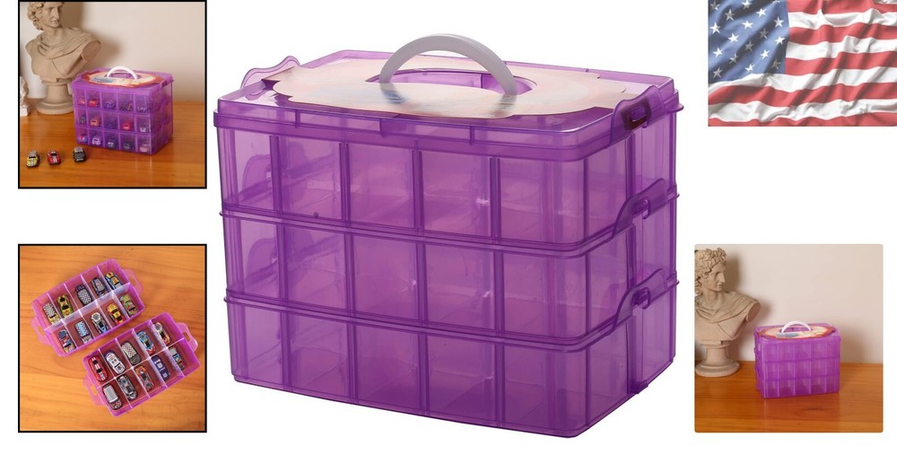 Stylish Purple Stackable Organizer for Crafts with Adjustable Compartment Sizes