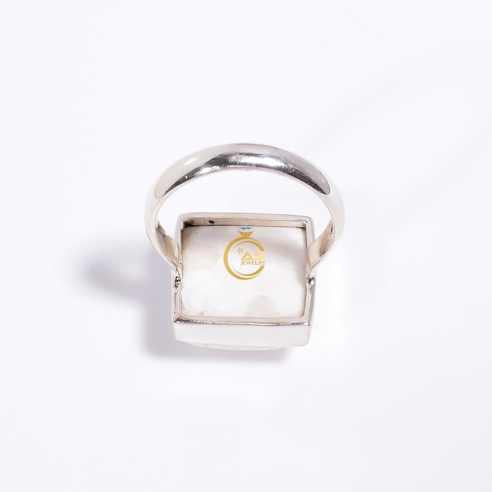Natural White Scolecite Ring 925 Sterling Silver Handmade Statement Boho Rings