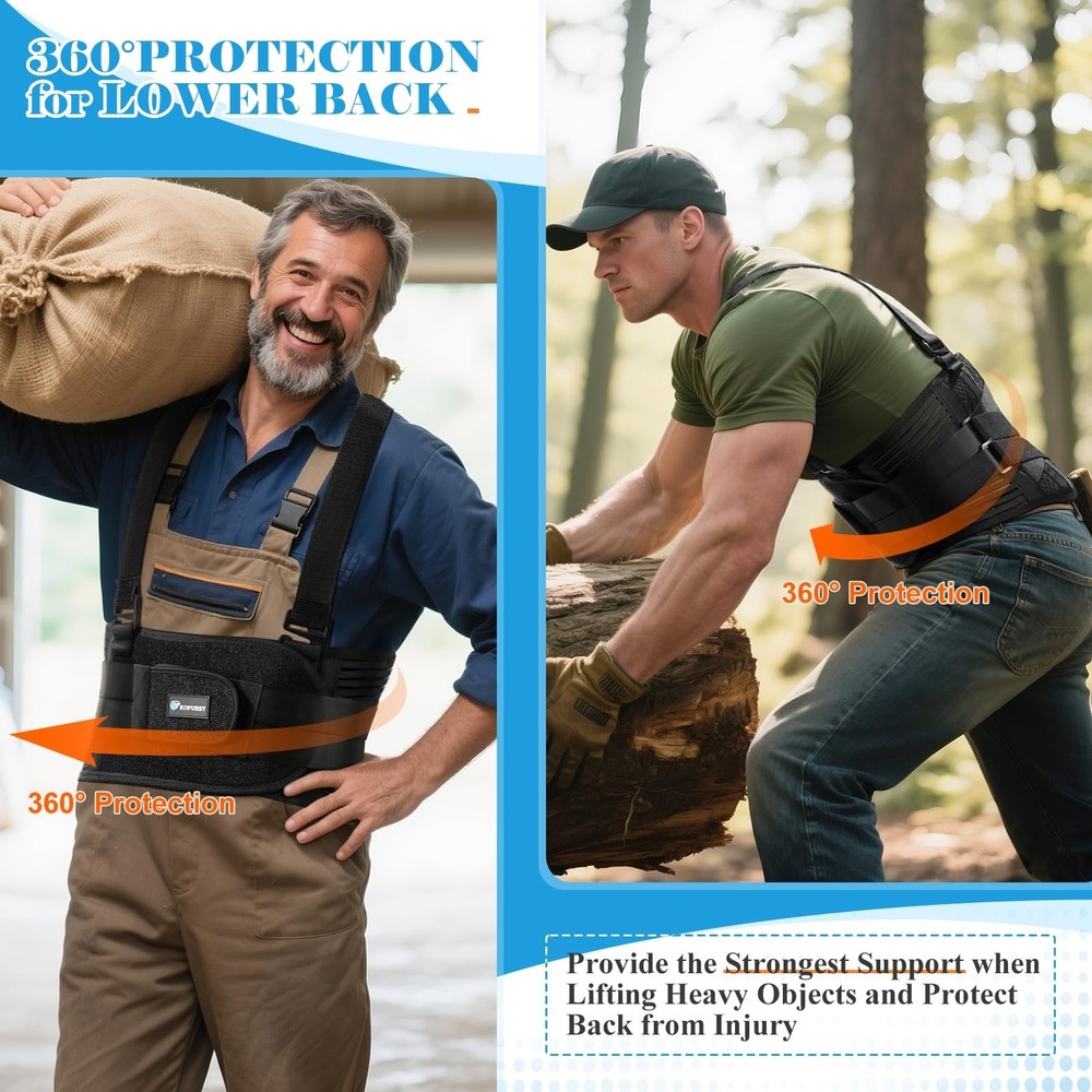 Work Back Brace with 2 Removable Suspender Shoulder Straps for Heavy Lifting ...
