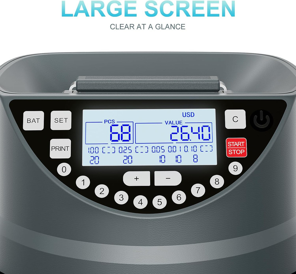 Coin Counter and Sorter with TFT Display - Accurate Sorting Machine for 5 Denomi