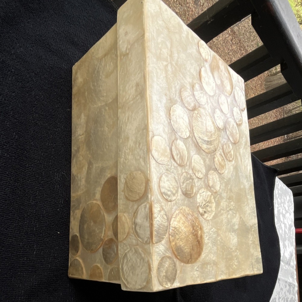 Ivory and Gold Shell Rectangular Decorative Box with Lid, Polka Dot Pattern