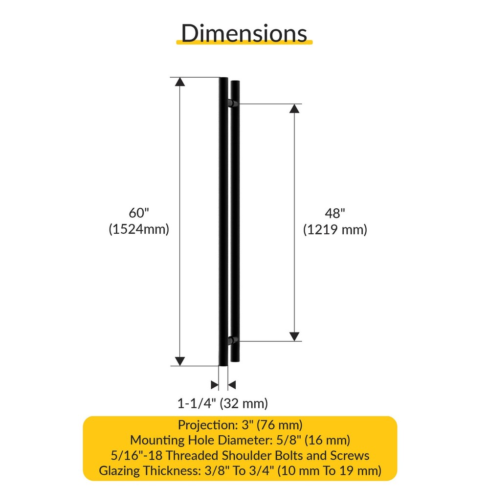 Brixwell 60" Back-to-Back Ladder Pull Handle, Matte Black Finish