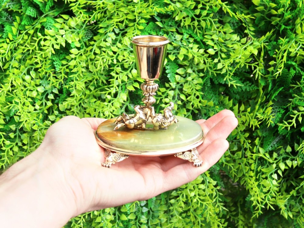 Antique Italian Silver Gilt and Marble Candlesticks