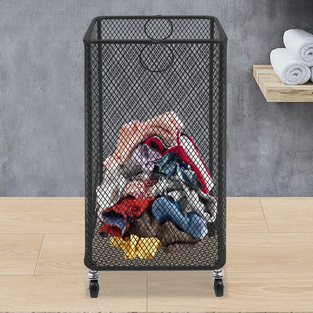 Rolling Laundry Basket Hamper Storage Basket Cart w/ Wheels For Kitchen Batheoom