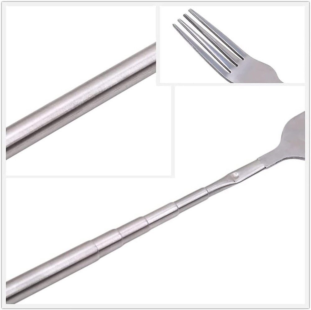 Telescopic Fork and Spoon Set Stainless Steel Long Extender Dinner Extends...