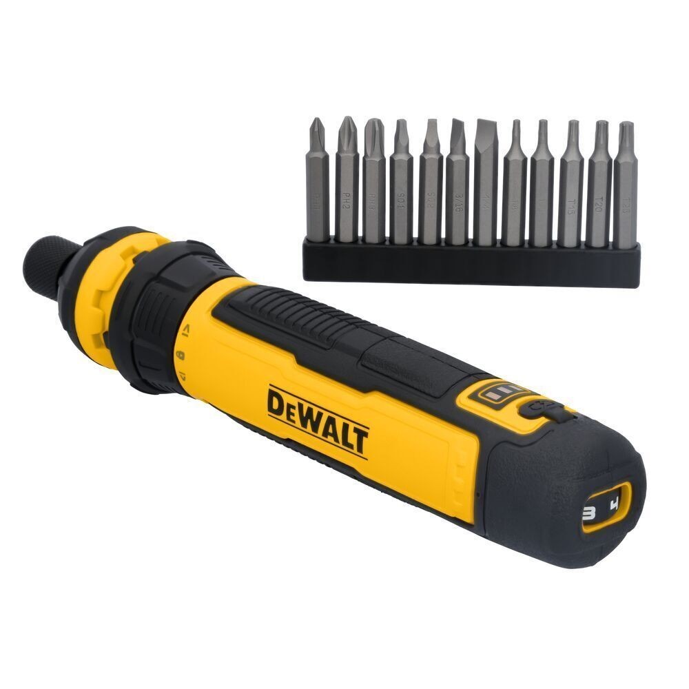 DEWALT 4V DC Screwdriver: Straight Handle, 360° Control, 12x2in Bits + USB Cable