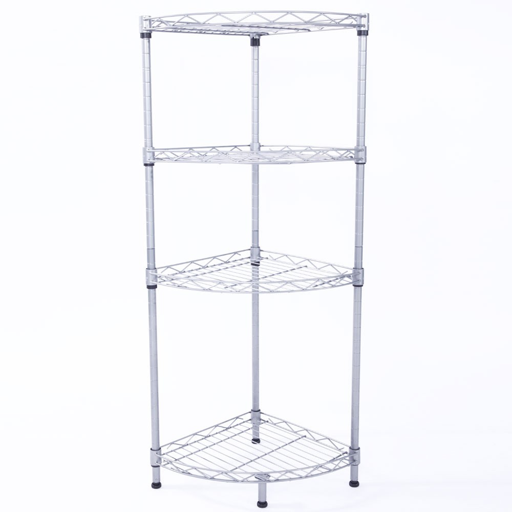 4 Tier Corner Shelf Rack Kitchen & Bathroom Storage Wire Organizer Space Saving