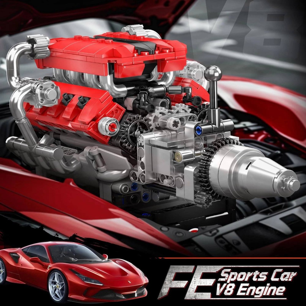 V8 Engine Motor Mechanical Engineering Model Building Block Gift Collection ABS